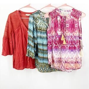 Farmers Market Tops x3 Size Small NWT Boho Bohemian Bundle Lot Peasant Casual